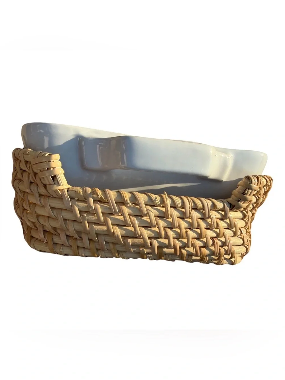 Ciroa Bakehouse Stoneware Rectangular Baking Dish & Rattan Basket new